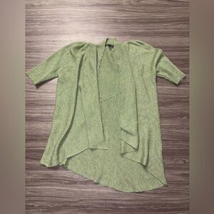 Eileen Fisher Green 100% Wool Ribbed Knit Short Sleeve Open Front Cardigan Large